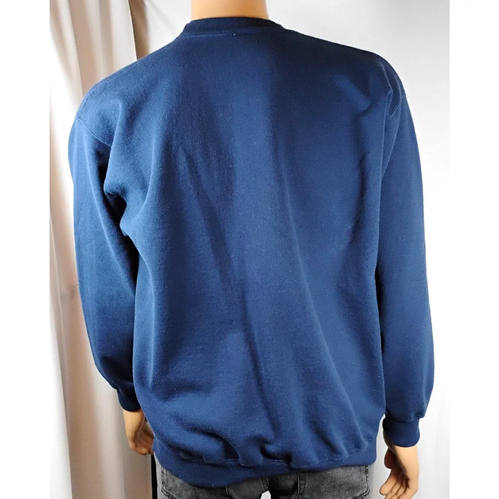 American Flag Embroidered Crewneck Pullover Sweatshirt Navy Mens L Patriotic
